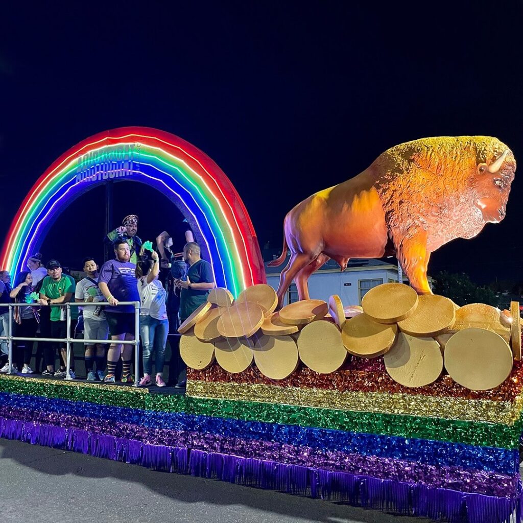 rainbow parade installation with buffalo
